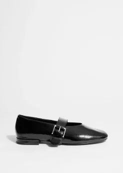 Ballerines En Cuir à Boucles