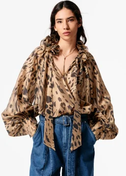 Blouse à Encolure Volantée Avec Lien à Nouer