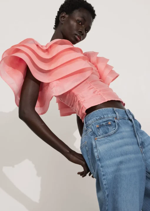 Blouse Ajustée à Manches Volantées