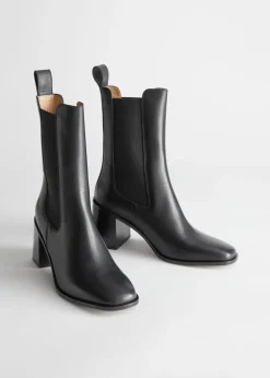 Bottines Chelsea à Talons En Cuir
