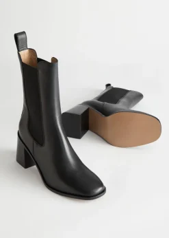 Bottines Chelsea à Talons En Cuir