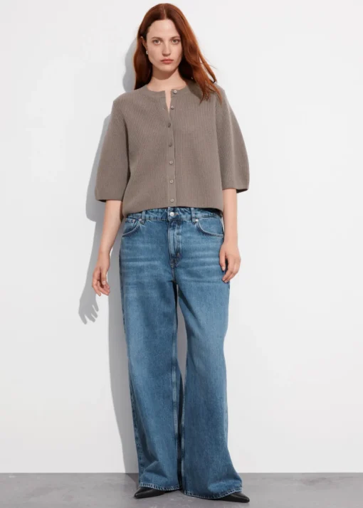Cardigan En Laine Mérinos à Maille Côtelée