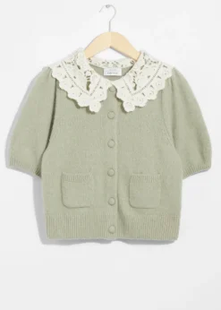 Cardigan En Maille à Col Crocheté