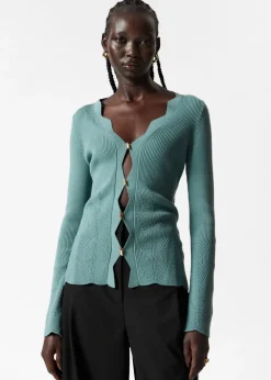 Cardigan Festonné En Laine Mérinos