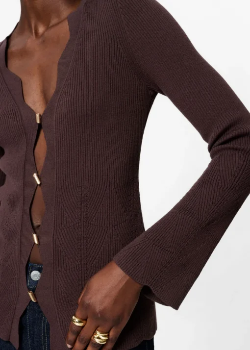 Cardigan Festonné En Laine Mérinos