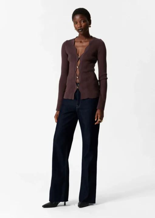 Cardigan Festonné En Laine Mérinos
