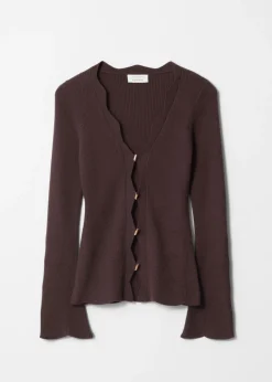Cardigan Festonné En Laine Mérinos