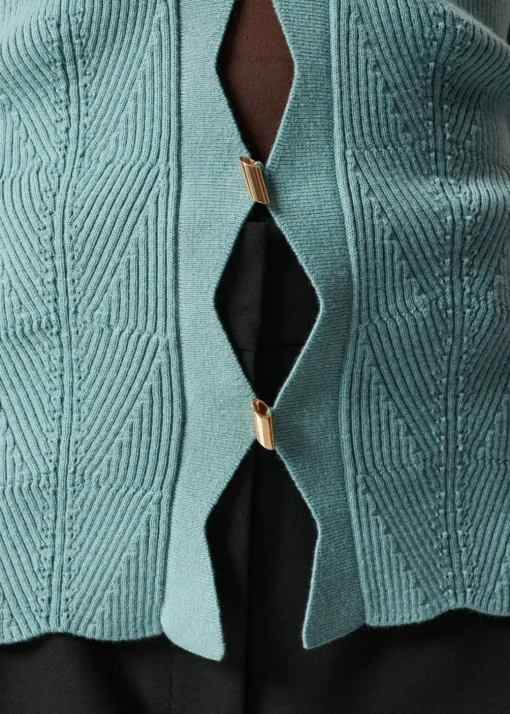 Cardigan Festonné En Laine Mérinos
