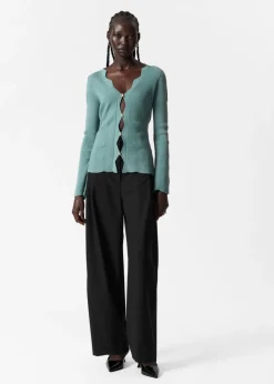 Cardigan Festonné En Laine Mérinos