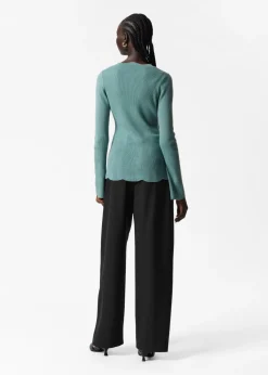 Cardigan Festonné En Laine Mérinos