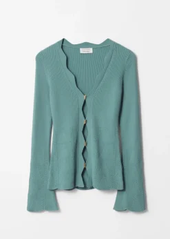 Cardigan Festonné En Laine Mérinos