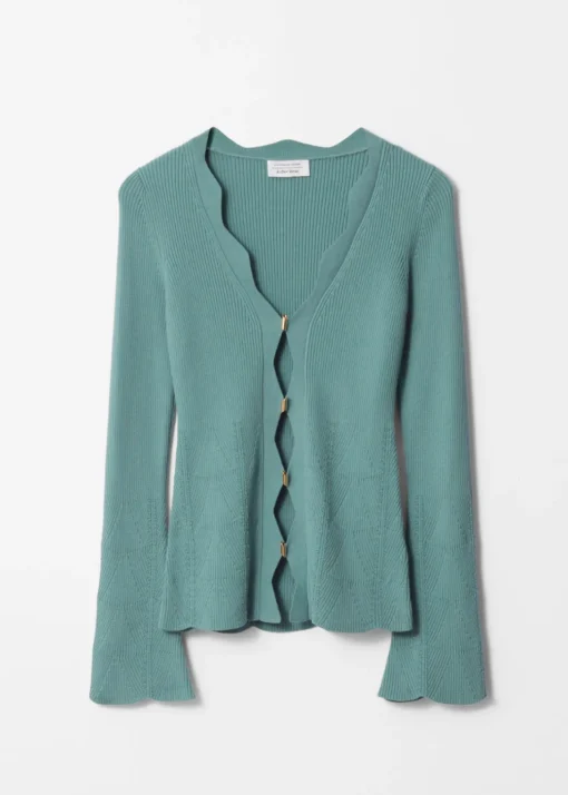 Cardigan Festonné En Laine Mérinos