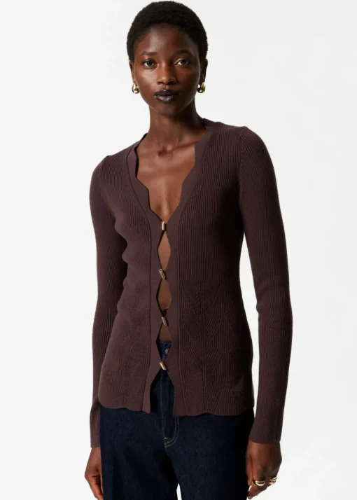 Cardigan Festonné En Laine Mérinos