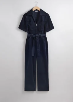 Combinaison En Velours Côtelé Ceinturée