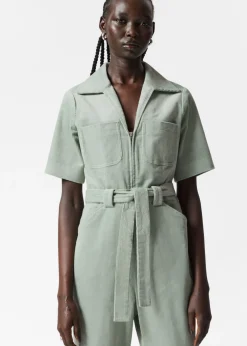 Combinaison En Velours Côtelé Ceinturée