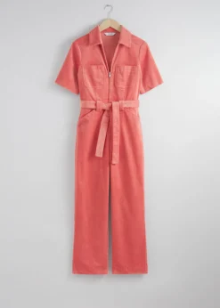 Combinaison En Velours Côtelé Ceinturée