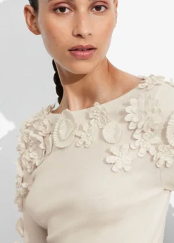 Haut En Laine à Motifs Floraux Appliqués