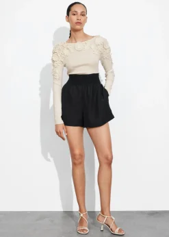 Haut En Laine à Motifs Floraux Appliqués