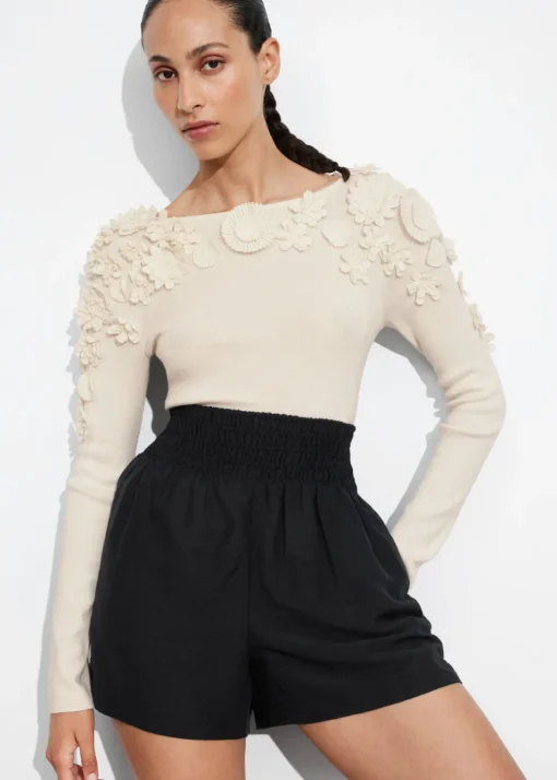 Haut En Laine à Motifs Floraux Appliqués