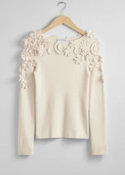Haut En Laine à Motifs Floraux Appliqués
