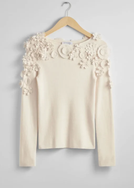 Haut En Laine à Motifs Floraux Appliqués