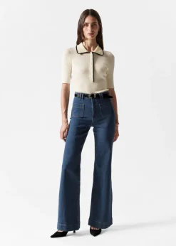 Jeans Bootcut à Poches Plaquées