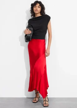 Jupe Midi Asymétrique En Satin
