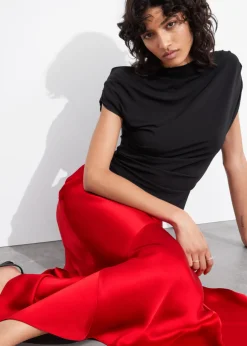 Jupe Midi Asymétrique En Satin