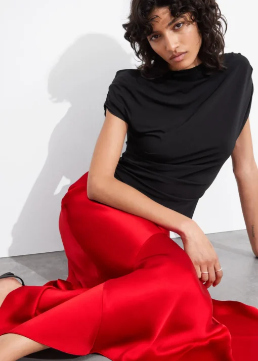 Jupe Midi Asymétrique En Satin