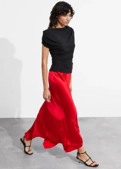 Jupe Midi Asymétrique En Satin