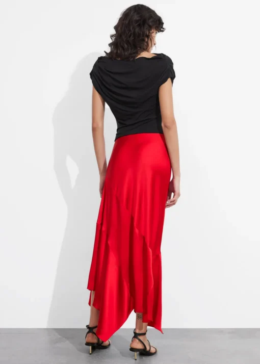 Jupe Midi Asymétrique En Satin