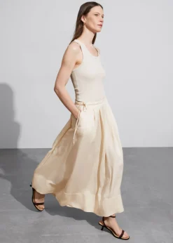 Jupe Midi Plissée à Cordon De Serrage