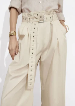 Pantalon Taille Haute Froncée à Ceinture à œillets