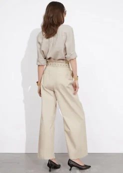 Pantalon Taille Haute Froncée à Ceinture à œillets
