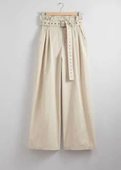 Pantalon Taille Haute Froncée à Ceinture à œillets