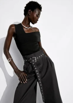 Pantalon Taille Haute Froncée à Ceinture à œillets