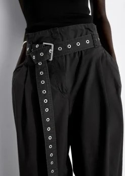 Pantalon Taille Haute Froncée à Ceinture à œillets