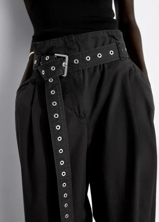 Pantalon Taille Haute Froncée à Ceinture à œillets