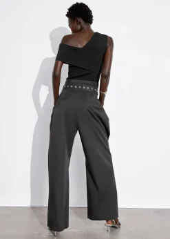Pantalon Taille Haute Froncée à Ceinture à œillets