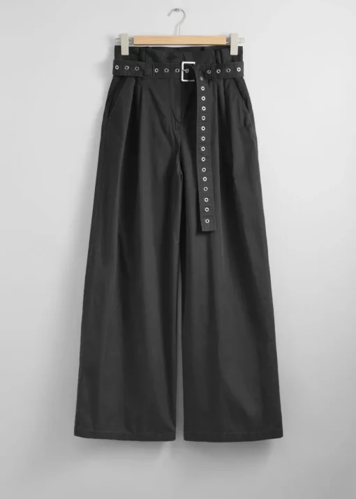 Pantalon Taille Haute Froncée à Ceinture à œillets