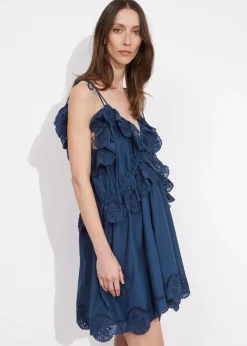 Robe Courte Brodée à Bretelles