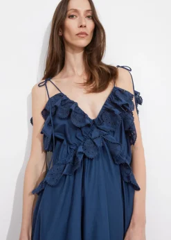 Robe Courte Brodée à Bretelles