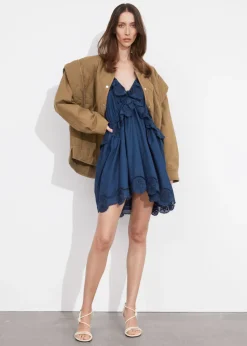 Robe Courte Brodée à Bretelles