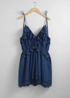 Robe Courte Brodée à Bretelles