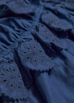 Robe Courte Brodée à Bretelles