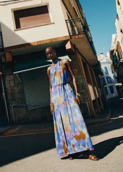 Robe Longue Imprimée à Dos Nu