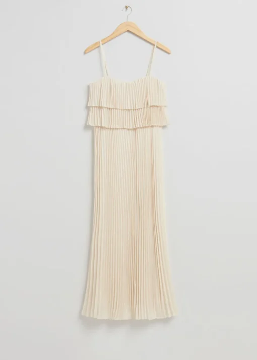 Robe Longue Plissée à Bretelles