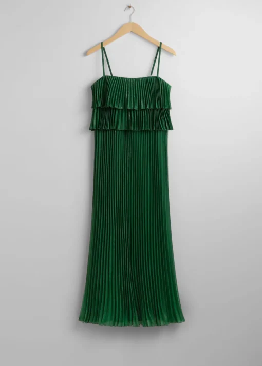 Robe Longue Plissée à Bretelles