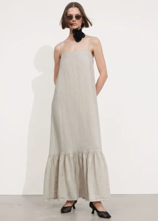 Robe Midi à Bretelles En Lin