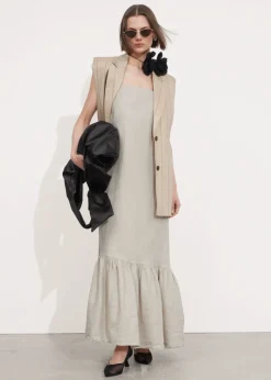 Robe Midi à Bretelles En Lin